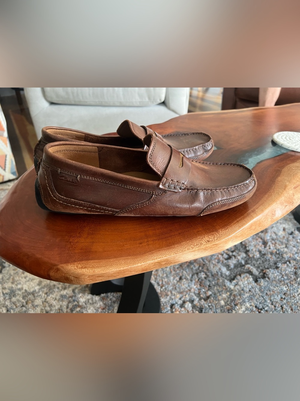 Collection B Chestnut Brown Leather Penny Loafers with Gold Accent - Picture 4 of 6
